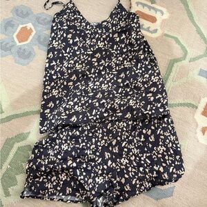 Ginia Navy and Cream Printed Satin Cami and Shorts Set